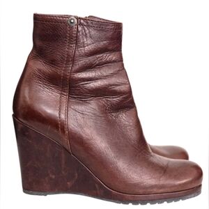 PRADA Brown Leather Wedge Ankle Boots US 7.5 / 37.5 EUC